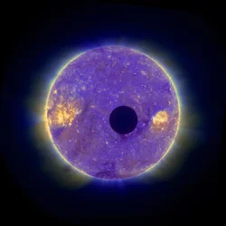 Zonsverduistering: Maan die voor de zon langs gaat op 25 februari 2007, toont de zonnecorona. Beeld genomen vanuit de ruimte door de STEREO-B.